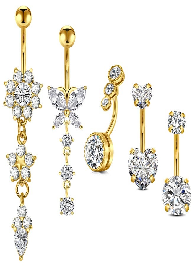 vcmart Gold Belly Button Ring Surgical Steel Diamond Belly Rings for Women Navel Rings Navel Piercing Jewelry - Image 1